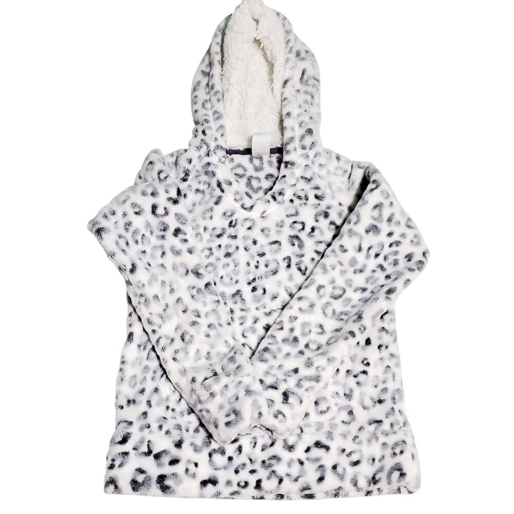Le Verde Girls Snow Leopard Fleece Pullover Hoodie Size 5 Cabincore Warm Cozy